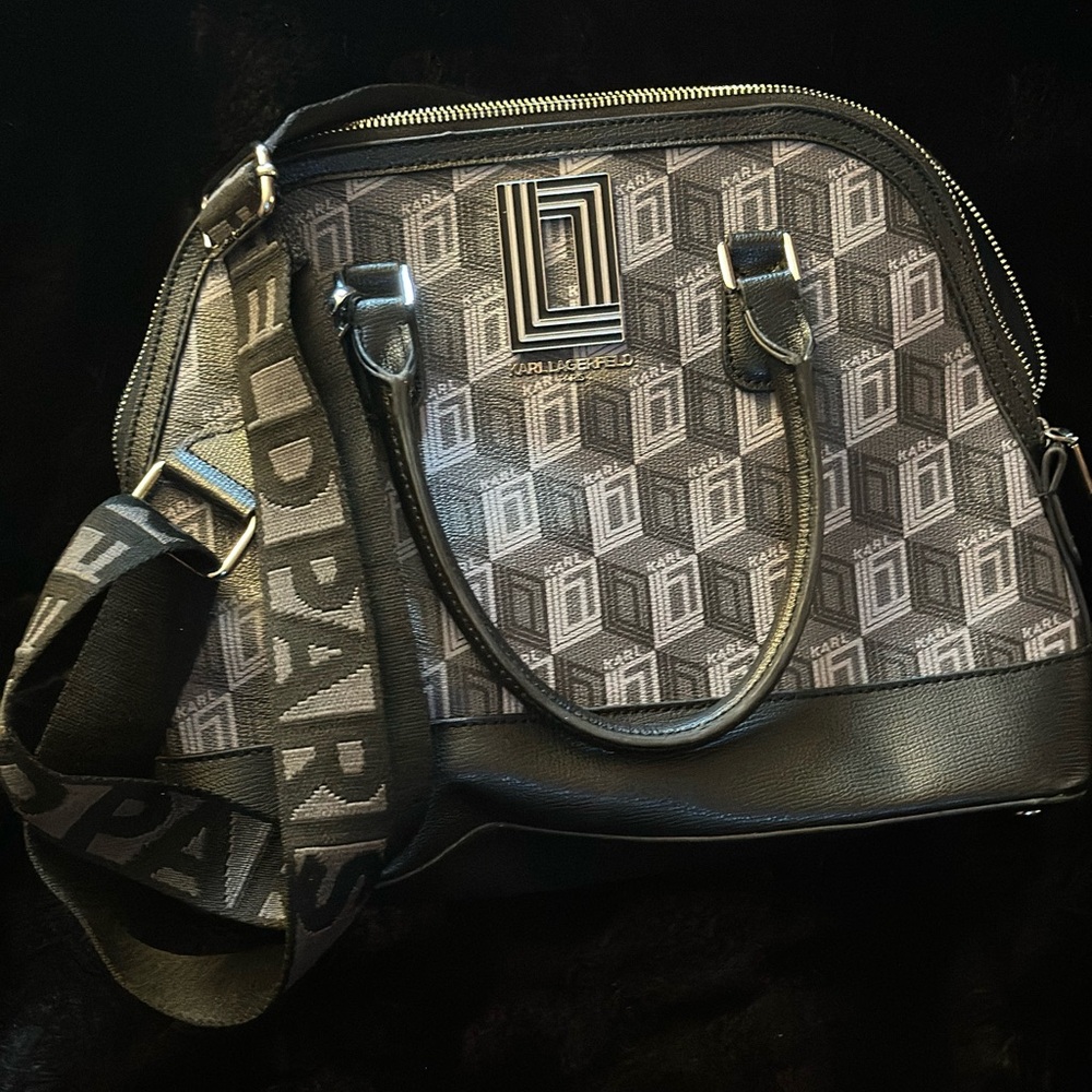 Karl Lagerfeld Black and Gray Logo Bag